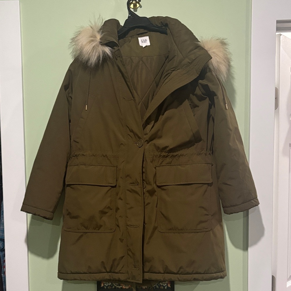 GAP Khaki Parka with Faux Fur Trim